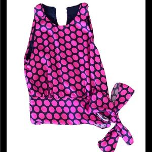 Milly Sleeveless Pink/Black Polka Dot Top with Side Bow.